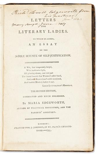 Edgeworth, Maria (1768-1849) Letters for Literary Ladies, Authors Presentation Copy to her Father.
